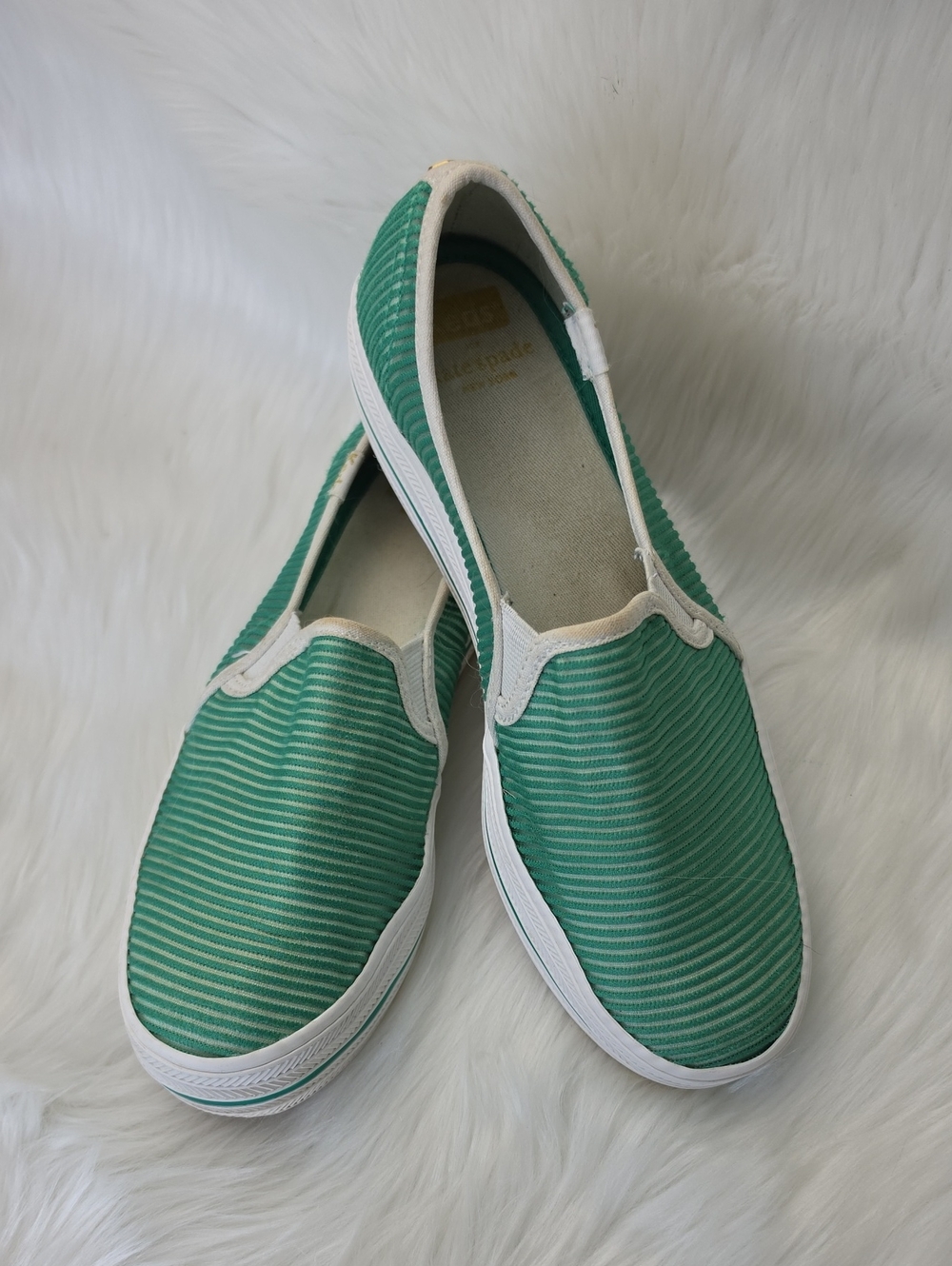 KEDS X KATE SPADE Triple Decker Green Semi Sheer‎ Striped Slip On Sneakers 6.5